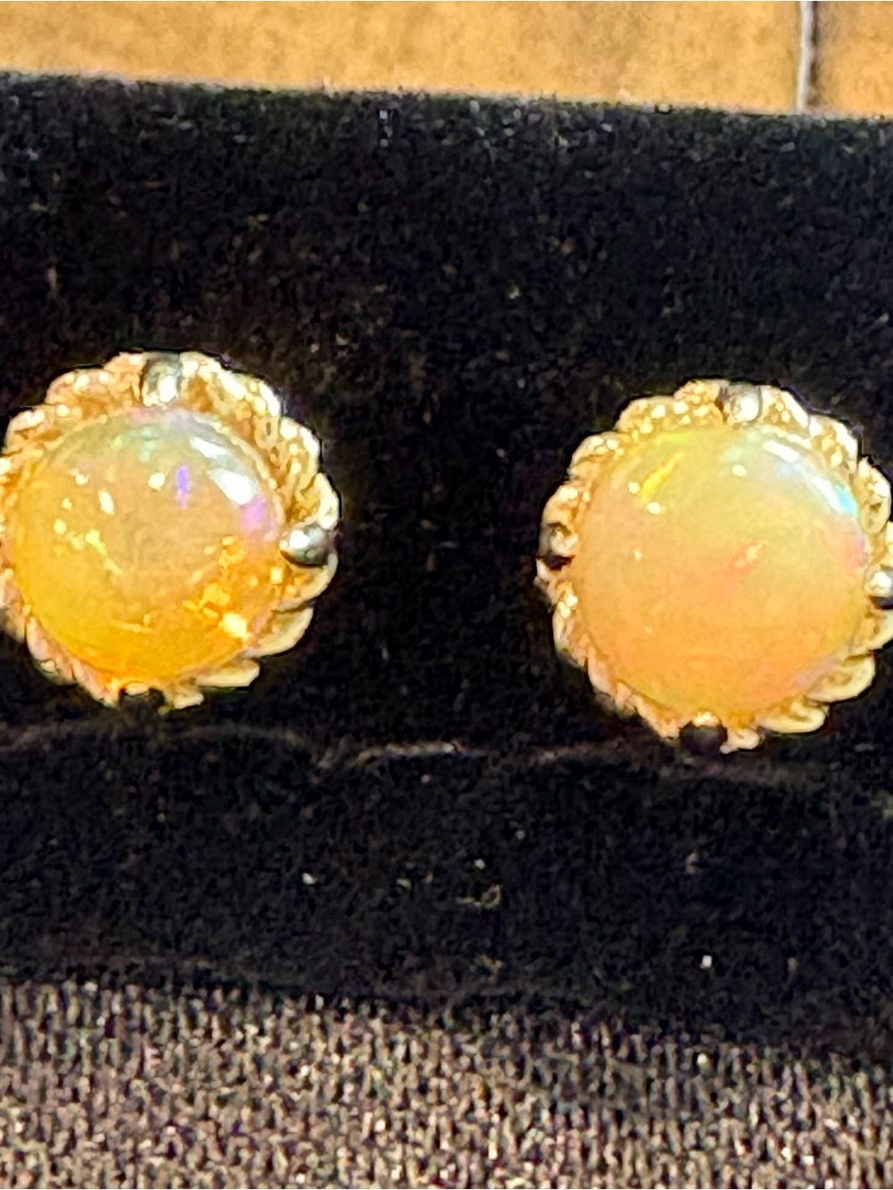 Opal Cabochon Stud Earrings in 10k Yellow Gold
